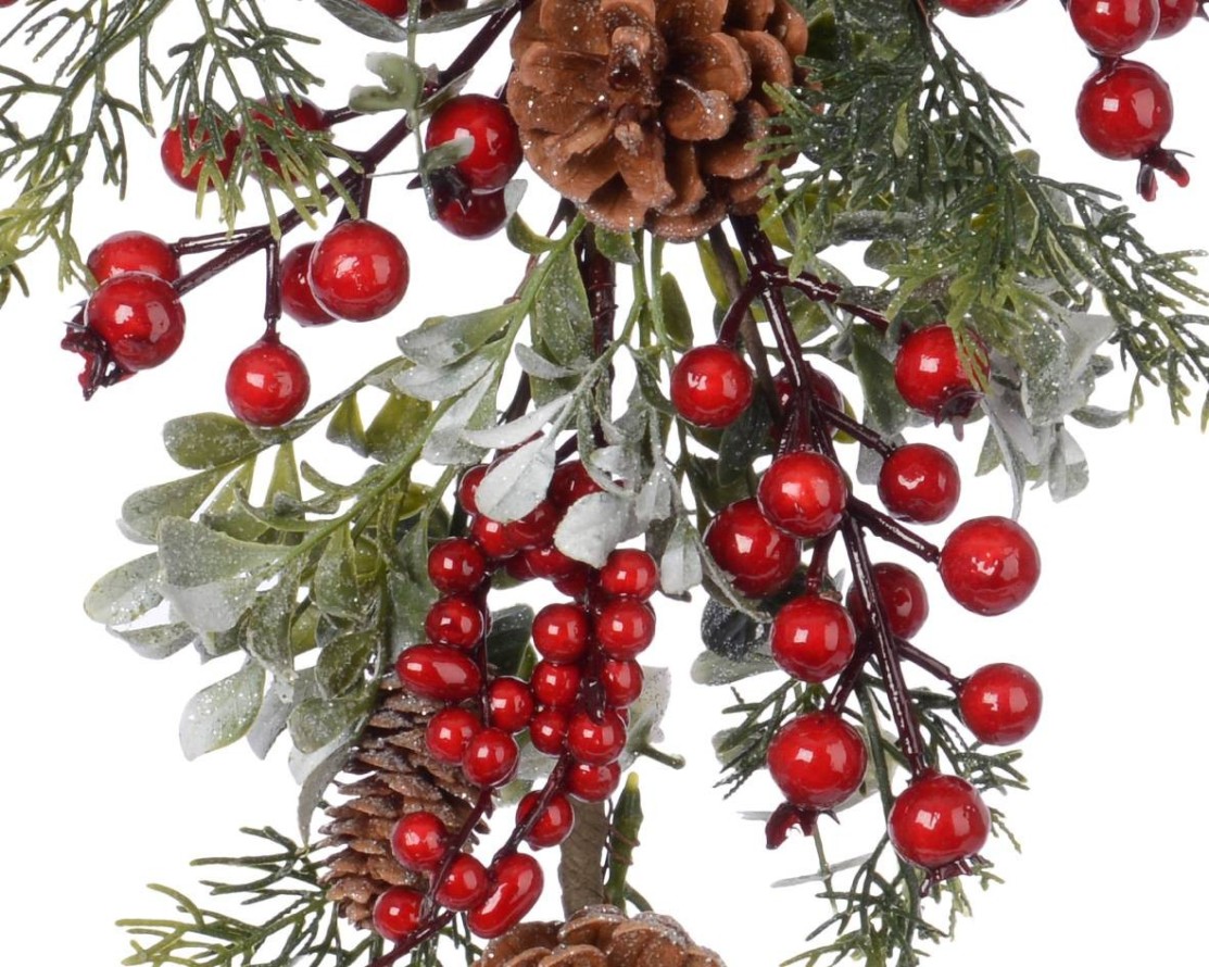 BUNCHES GLITTER RED BERRIES PINE CONES