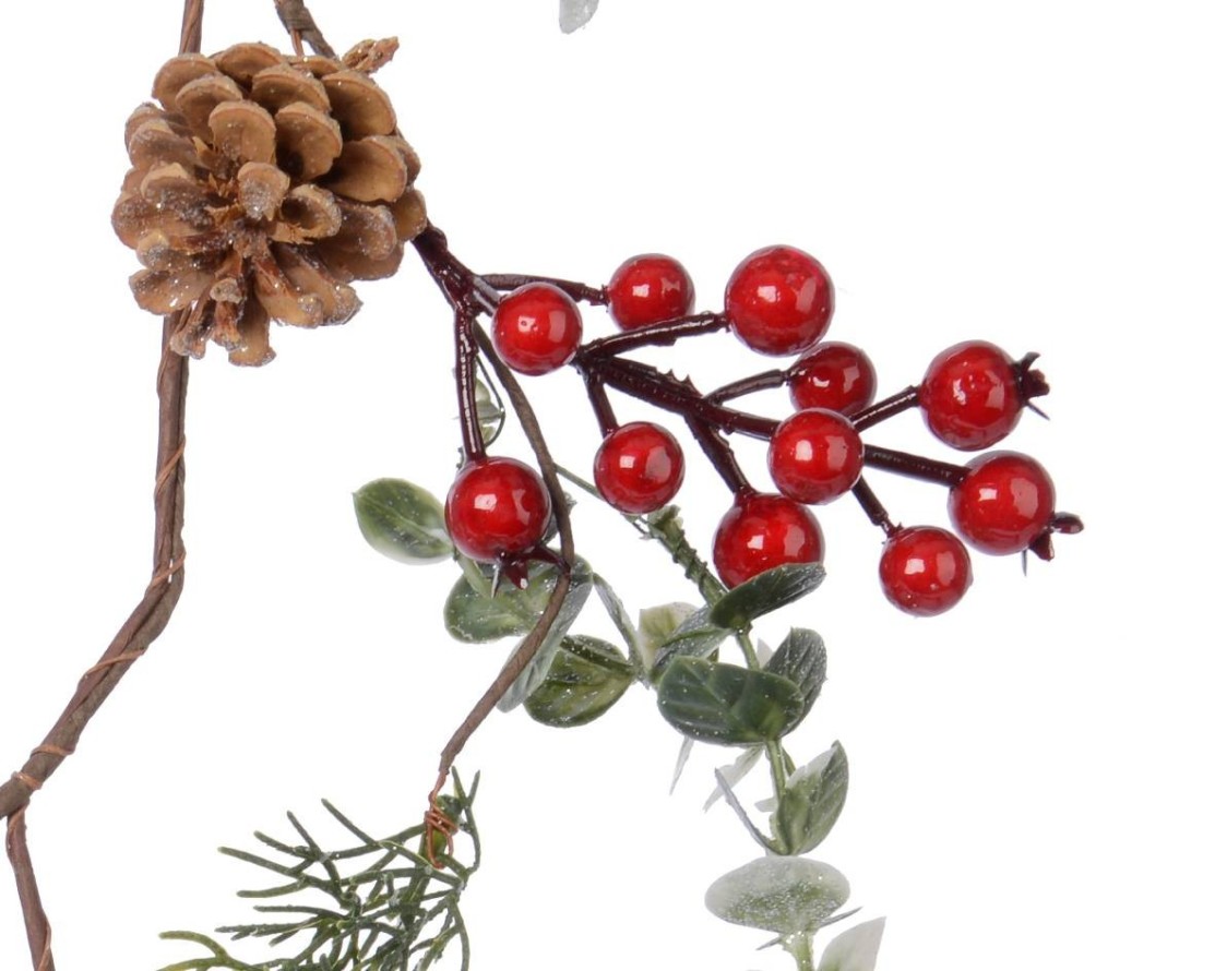 GLITTER GARLAND RED BERRIES PINE CONES